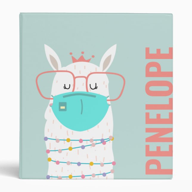 Personalized Stylish Llama Wearing a Mask 3 Ring Binder (Front)