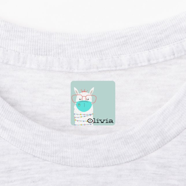 Personalized Stylish Llamas Wearing Masks Kids' Labels (Affixed)