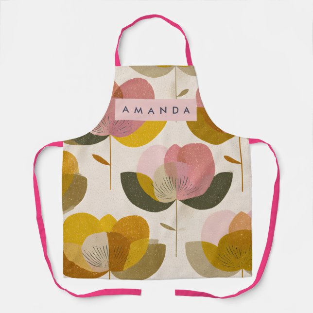 Personalized Stylish Mid Century Floral Art  Apron (Front)