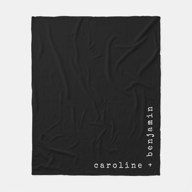 Personalized Stylish Minimalist Couples Name Black Fleece Blanket (Front)