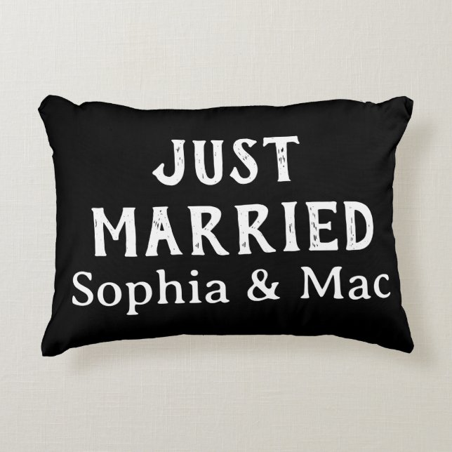 Personalized Stylish Modern Minimal Just Married  Accent Pillow (Front)