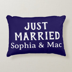 Personalized Stylish Modern Minimal Just Married Accent Pillow