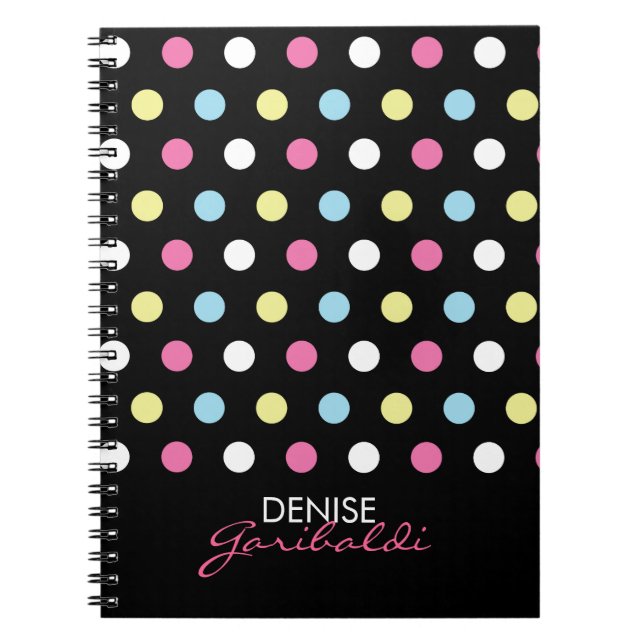 Personalized Stylish Modern Neon Polka Dots Notebook (Front)