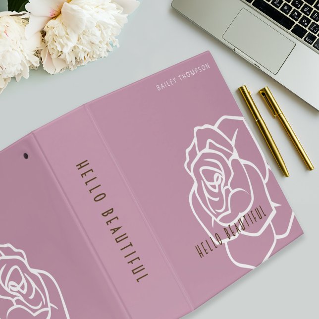 Personalized Stylish Modern Pink Rose 3 Ring Binder (Creator Uploaded)