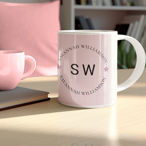 Personalized stylish monogram blush pink  coffee mug