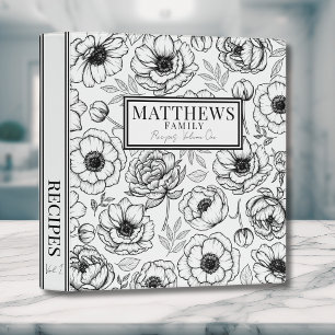 Personalized Stylish Monogram Floral Recipe 3 Ring Binder