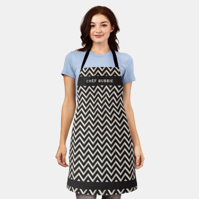Personalized Stylish Pattern Black & White  Apron (Worn)