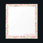 Personalized Stylish Pink Floral Watercolor Border Notepad<br><div class="desc">A pretty floral pattern of cute flowers painted with watercolors in shades of pink and green,  personalized with your name. Please contact me with any questions or requests.</div>