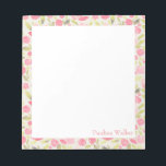 Personalized Stylish Pink Floral Watercolor Border Notepad<br><div class="desc">A pretty floral pattern of cute flowers painted with watercolors in shades of pink and green,  personalized with your name. Please contact me with any questions or requests.</div>