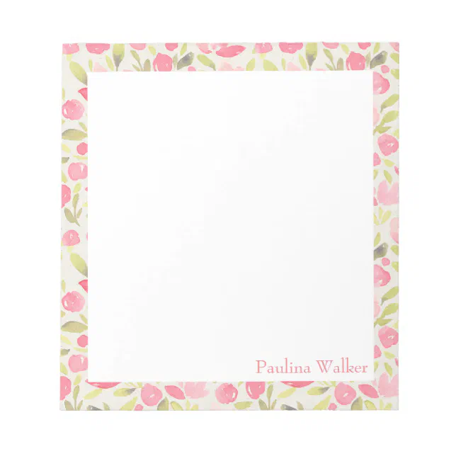 Personalized Stylish Pink Floral Watercolor Border Notepad | Zazzle