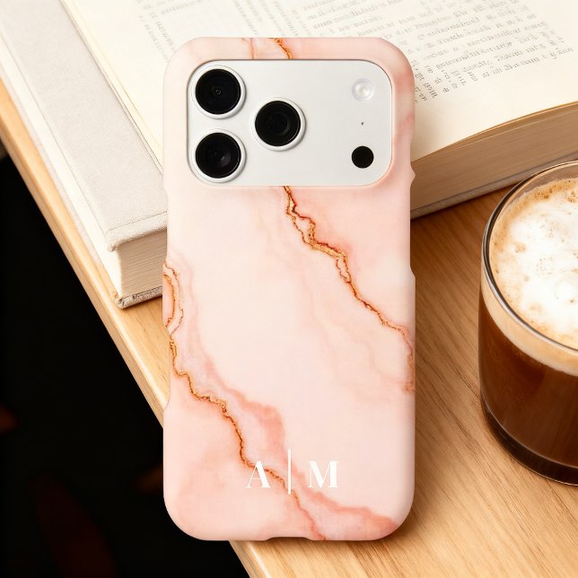 Personalized Stylish Pink Marble Modern Case-Mate iPhone Case (Add your initials, choose iPhone model and case style.)