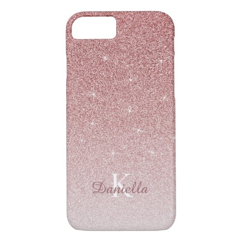 Personalized Stylish Pink Sparkle Glitter Monogram iPhone 87 Case