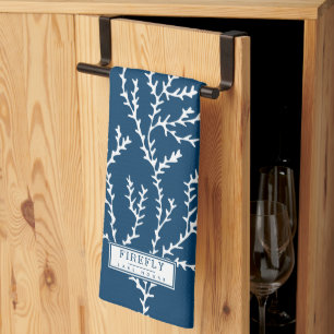 Personalized, Stylish Seaweed Pattern Teal Blue Kitchen Towel