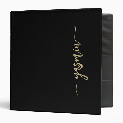 Personalized Stylish Signature Black Gold 3 Ring Binder