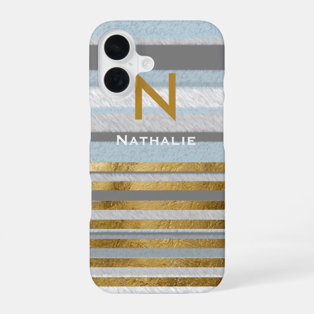 personalized stylish stripes & monogram iphone case (Back)