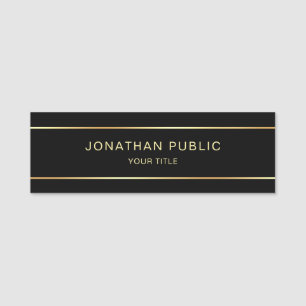 Personalized Stylish Template Black And Gold Name Tag