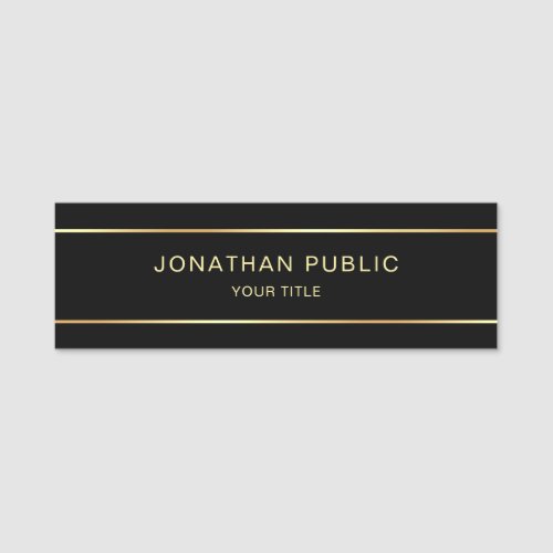 Personalized Stylish Template Black And Gold Name Tag