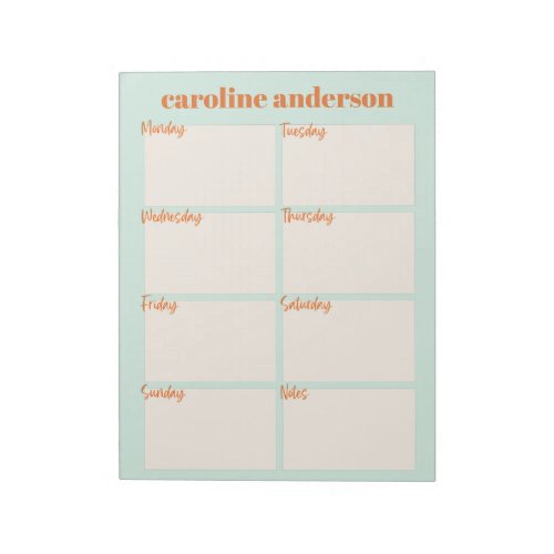 Personalized Stylish Weekly Planner in Aqua Mint  Notepad