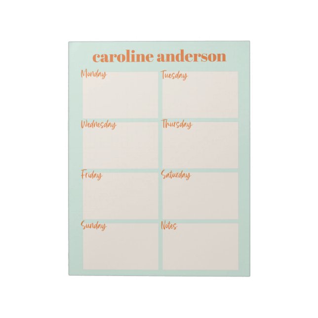 Personalized Stylish Weekly Planner in Aqua Mint  Notepad (Rotated)