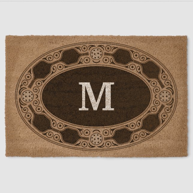 Personalized Stylized Pickleball Oval Fiber Doormat (Front)