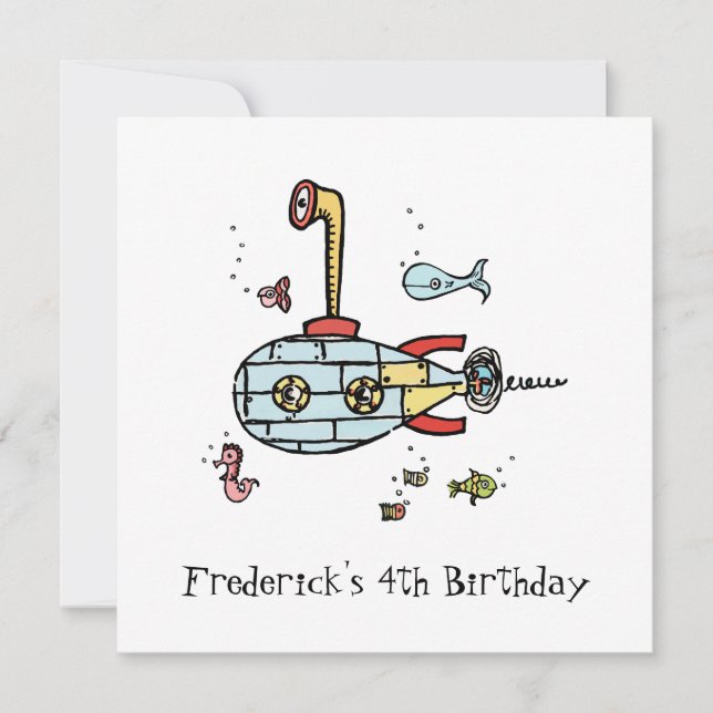 Personalized Submarine Children's Birthday Invite (Front)