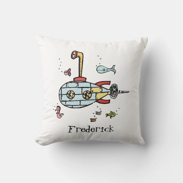 Personalized Submarine Red Back with Spots Throw Pillow (Front)