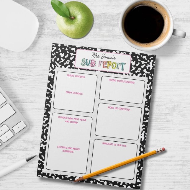 Personalized Substitute Teacher Report Note (Creator Uploaded)