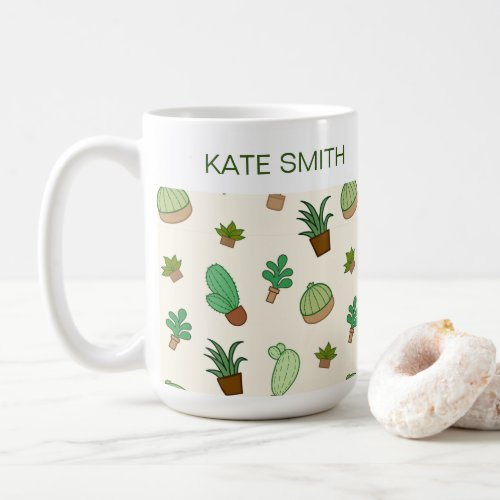 Personalized Succulent and Cactus in a Pot Pattern Coffee Mug