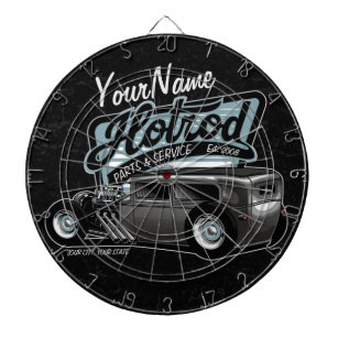 Personalized Suede Hot Rod Sedan Speed Shop Garage Dart Board