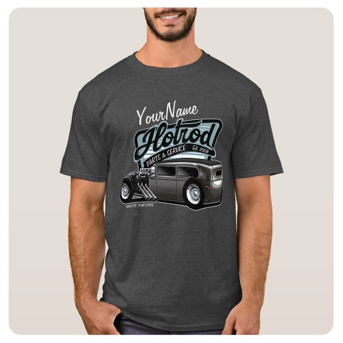 Personalized Suede Hot Rod Sedan Speed Shop Garage T_Shirt