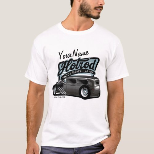 Personalized Suede Hot Rod Sedan Speed Shop Garage T_Shirt