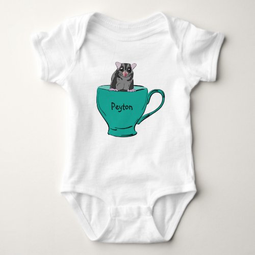 Personalized Sugar Glider in a Green Teacup Baby Bodysuit