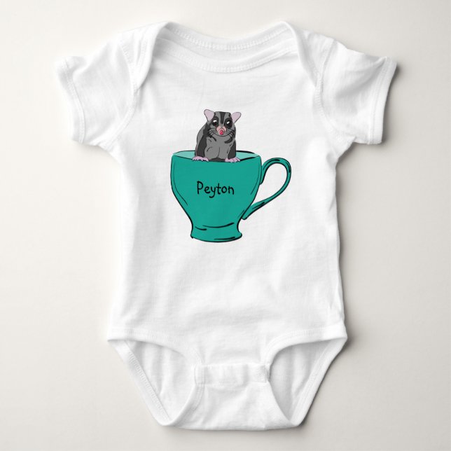 Personalized Sugar Glider in a Green Teacup Baby Bodysuit (Front)