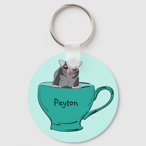 Personalized Sugar Glider in a Green Teacup Keychain