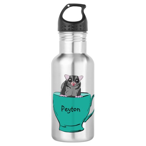 Personalized Sugar Glider in a Green Teacup Stainless Steel Water Bottle