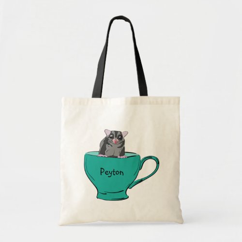 Personalized Sugar Glider in a Green Teacup Tote Bag