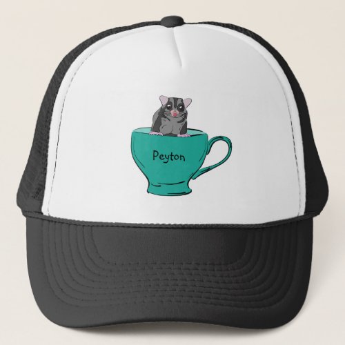 Personalized Sugar Glider in a Green Teacup Trucker Hat