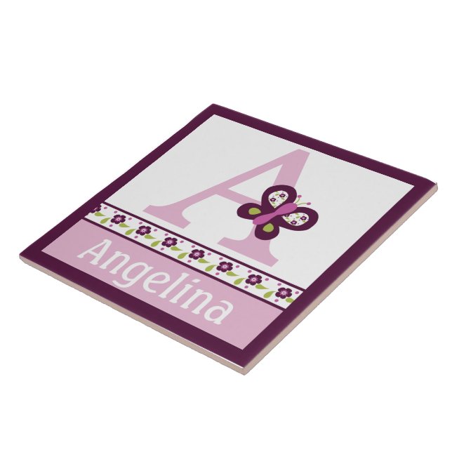 Personalized Sugar Plum Butterfly Letter Name Tile (Side)