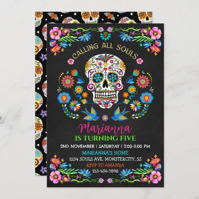 Personalized Sugar Skull Birthday Party Invitation (Front/Back)
