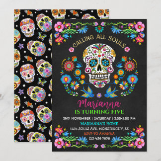 Personalized Sugar Skull Birthday Party Invitation