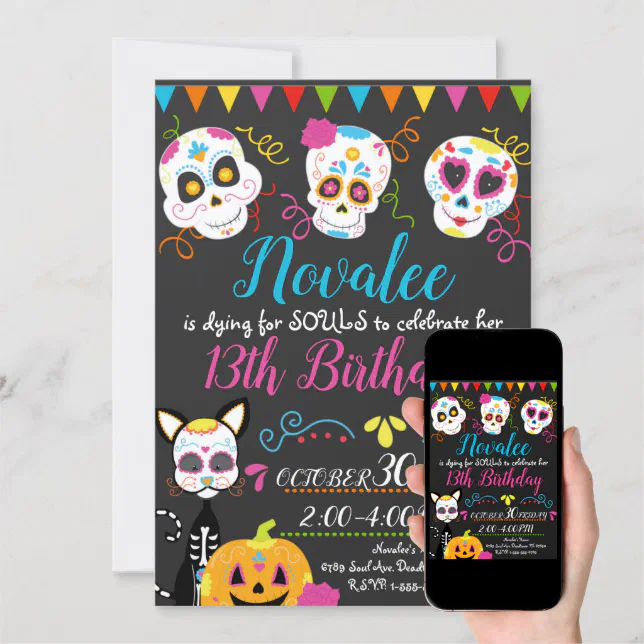 Personalized Sugar Skull Birthday Party Invitation Zazzle 8451