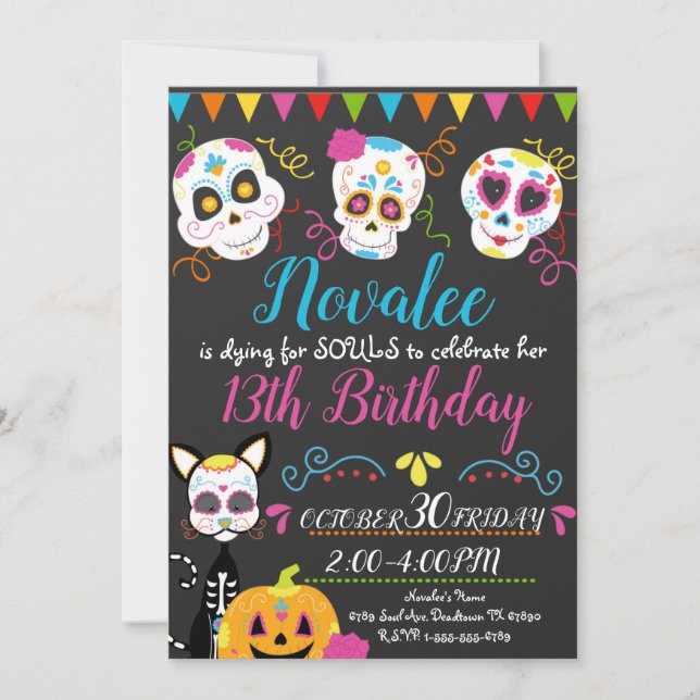 Personalized Sugar Skull Birthday Party Invitation (Front)