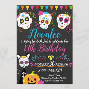 Personalized Sugar Skull Birthday Party Invitation