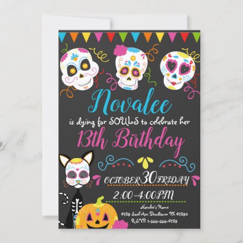 Personalized Sugar Skull Birthday Party Invitation