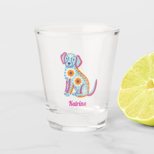 Personalized Sugar Skull Dog Halloween Shot Glass (Front)