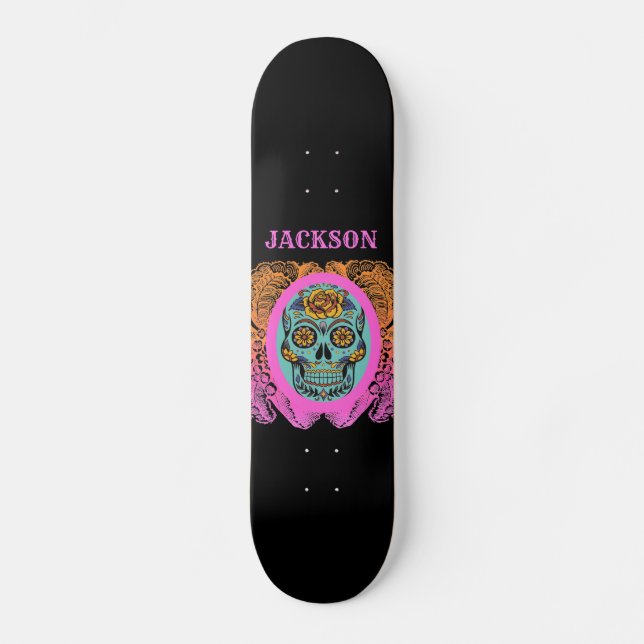 Personalized Sugar Skull Skateboard (Front)