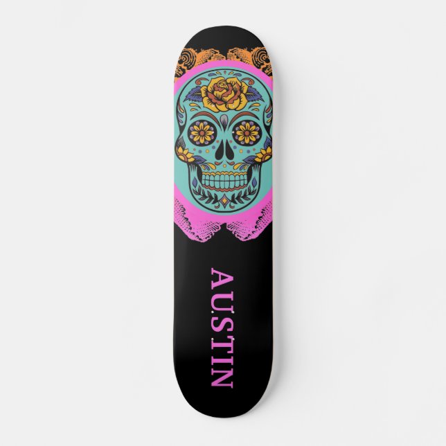 Personalized Sugar Skull Skateboard (Front)