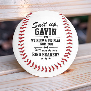 Personalized "Suit Up" Ring Bearer Proposal Baseball