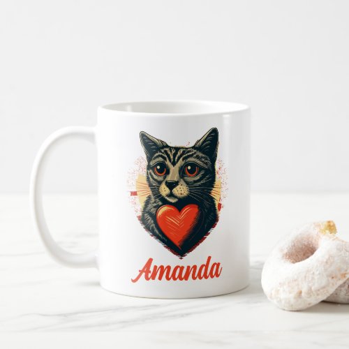 Personalized Sullen Black Valentines Cat Coffee Mug