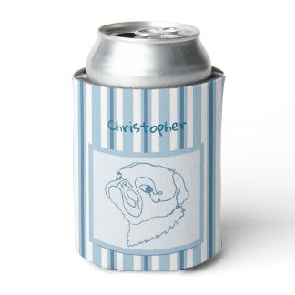 Personalized Summer Bath Pug Line Art Can Cooler